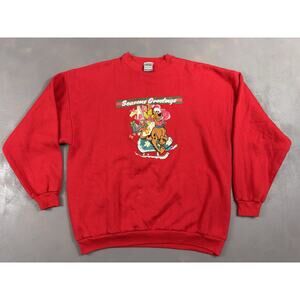 VINTAGE Scooby Doo Sweatshirt Mens XL Red Christmas Embroidered Cartoon Network